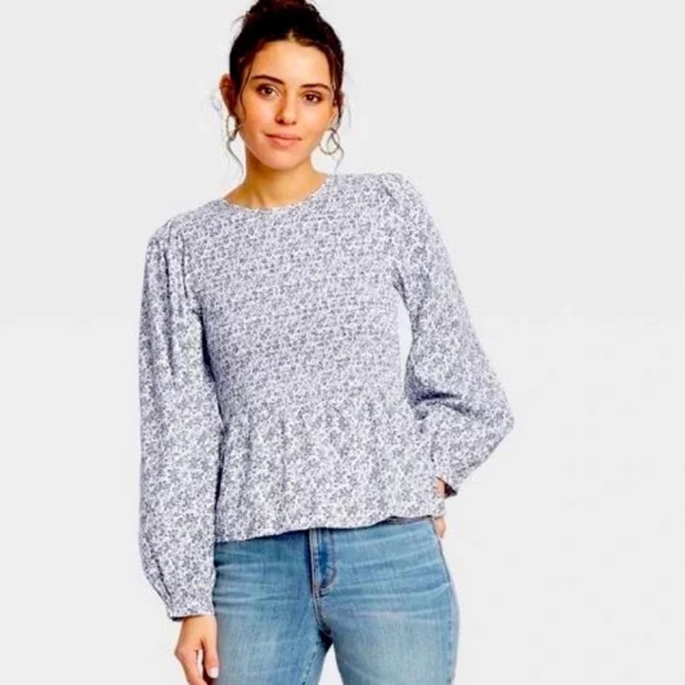 Boho Floral Print Long Sleeve Peplum Top